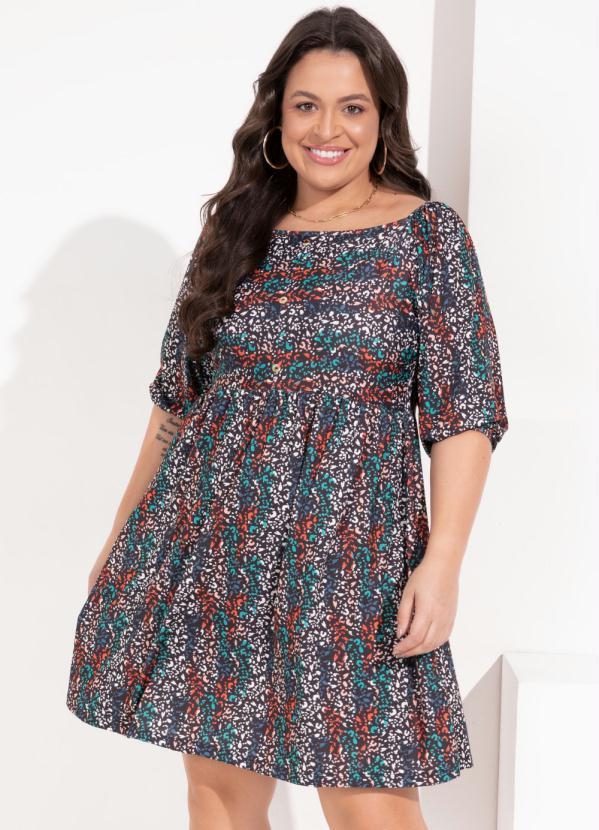 Outlet - Vestido Onça Color com Botões Decoratvos
