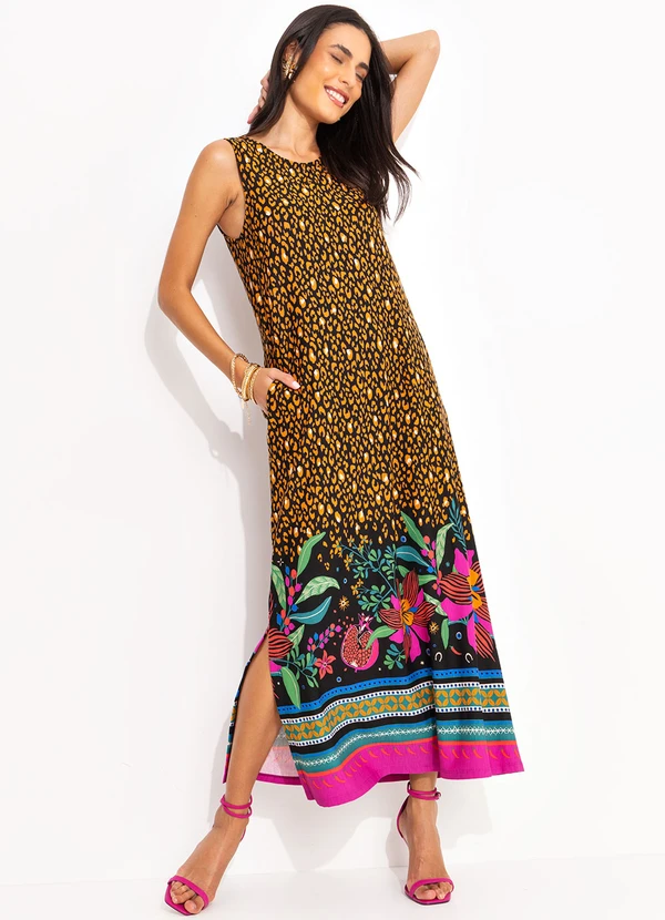 Quintess - Vestido Onça Floral em Malha de Viscose 3
