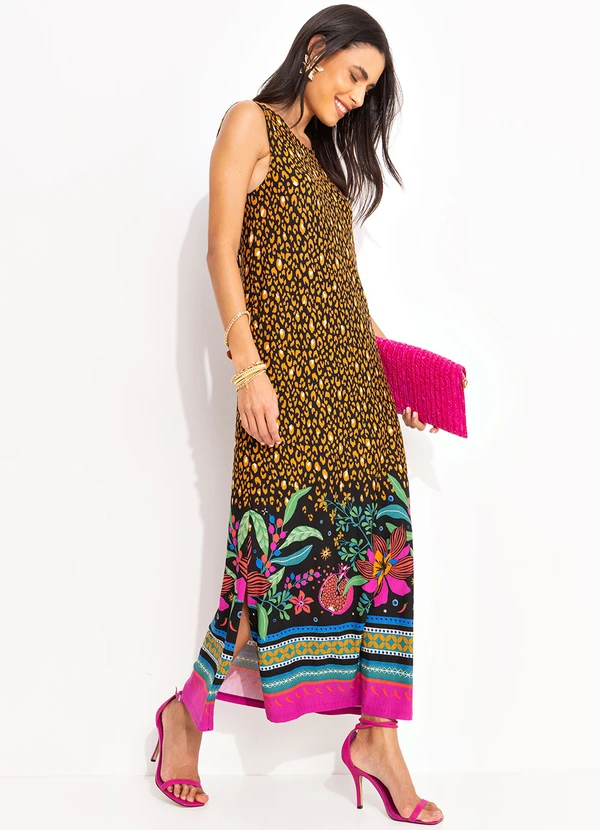 Quintess - Vestido Onça Floral em Malha de Viscose 4