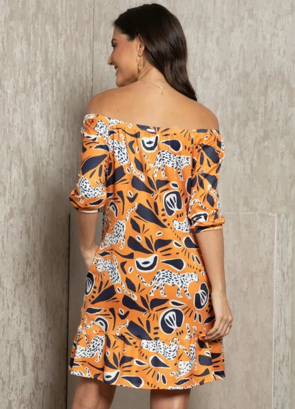 Quintess - Vestido Onça Mostarda com Bolsos 2