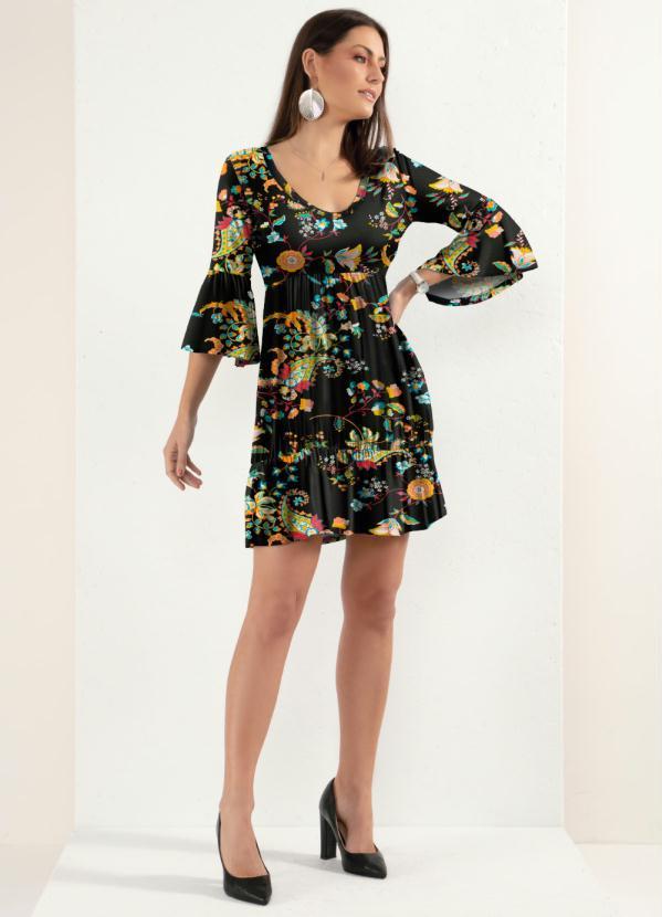 Quintess - Vestido Paislay com Franzidos 3