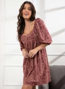 Vestido Paisley Bord com Manga Bufante