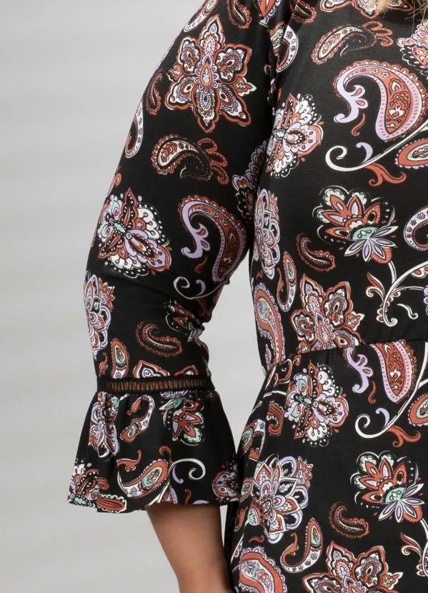 Quintess - Vestido Paisley Dark Curto com Passamanaria