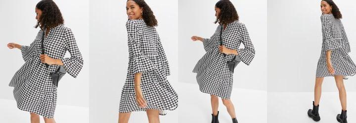 Vestido Pied de Poule P&B em Malha Fria