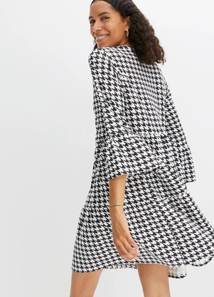 bonprix - Vestido Pied de Poule P&B em Malha Fria - BONPRIX