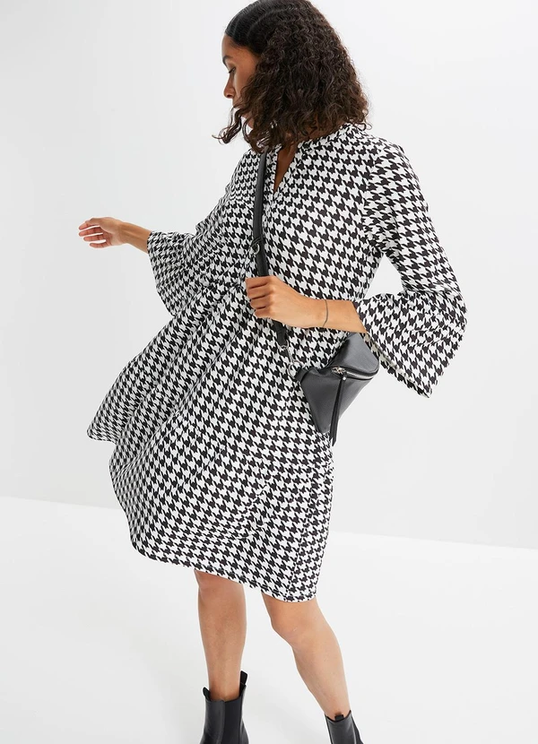 bonprix - Vestido Pied de Poule P&B em Malha Fria 3