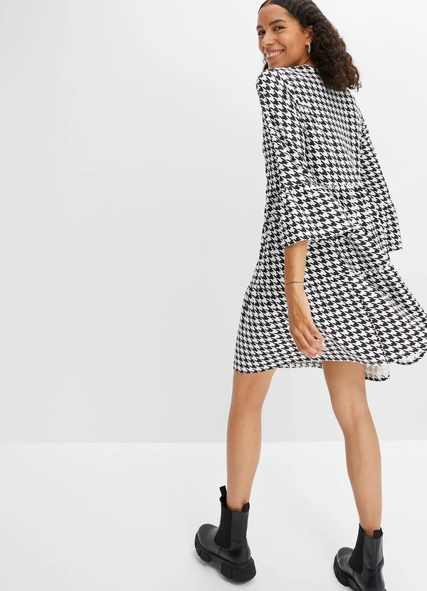 bonprix - Vestido Pied de Poule P&B em Malha Fria 4