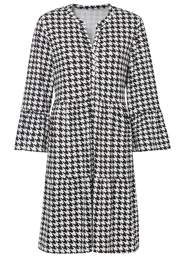 bonprix - Vestido Pied de Poule P&B em Malha Fria 6