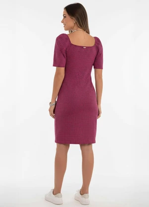 Quintess - Vestido Pied de Poule Rosa em Malha Jacquard - QUINTESS