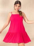 Vestido Pink com Recorte Plissado