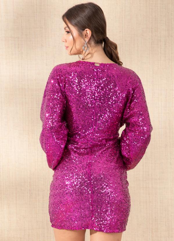 Quintess - Vestido Pink em Paetê com Mangas Bufantes 2