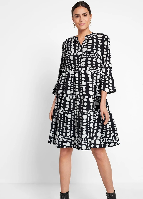 bonprix - Vestido Poá Abstrato em Crepe Plano 3