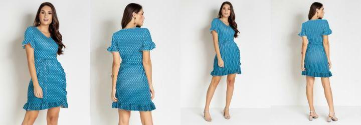 Vestido Po Azul com Babado e Faixa