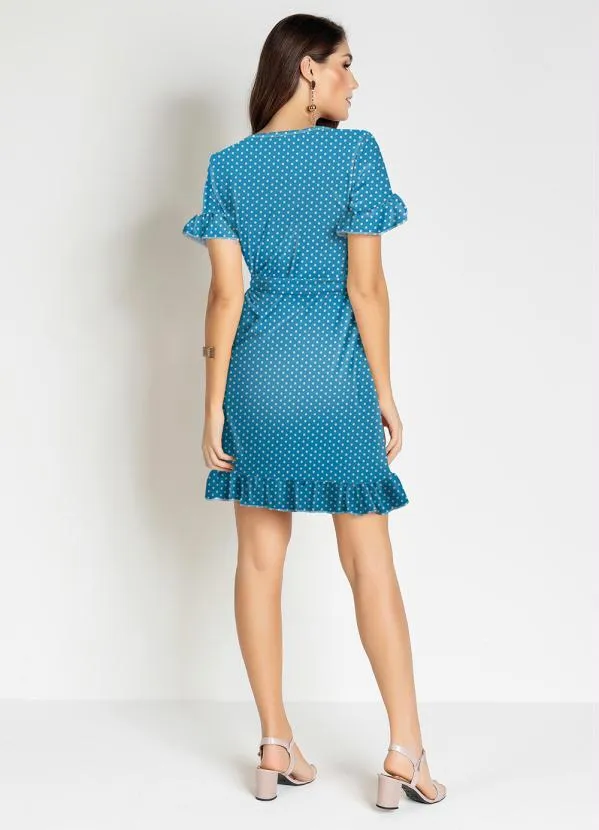 Moda Pop - Vestido Poá Azul com Babado e Faixa 4