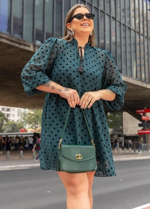 Quintess Vestido Poá Flock em Chiffon