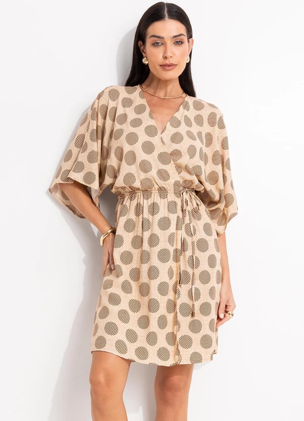 Quintess - Vestido Poá Geométrico em Viscose Plana