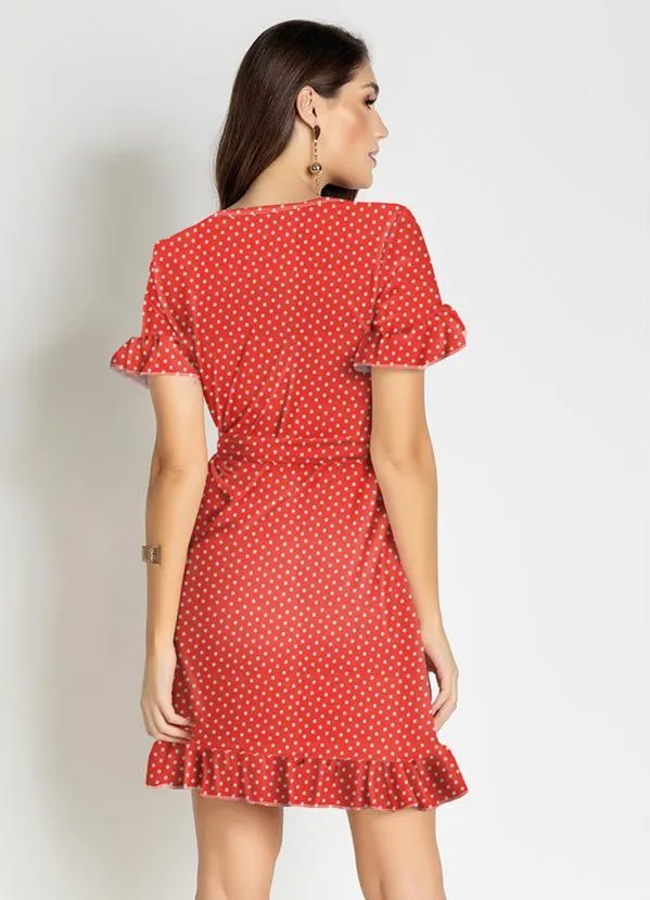 Moda Pop - Vestido Poá Laranja com Babado e Faixa 2