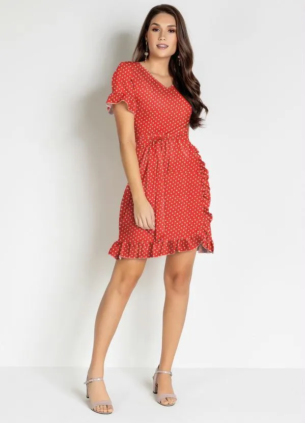 Moda Pop - Vestido Poá Laranja com Babado e Faixa 3