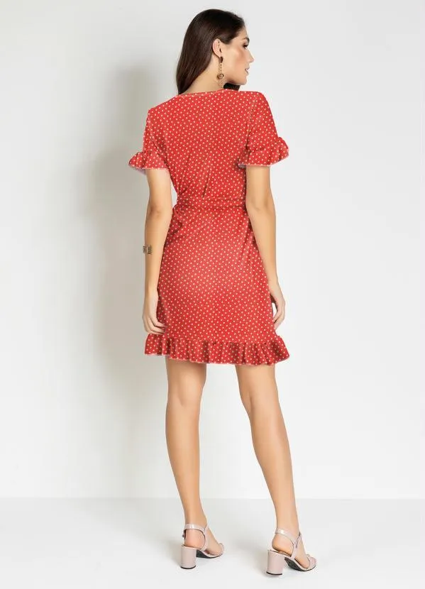 Moda Pop - Vestido Poá Laranja com Babado e Faixa 4