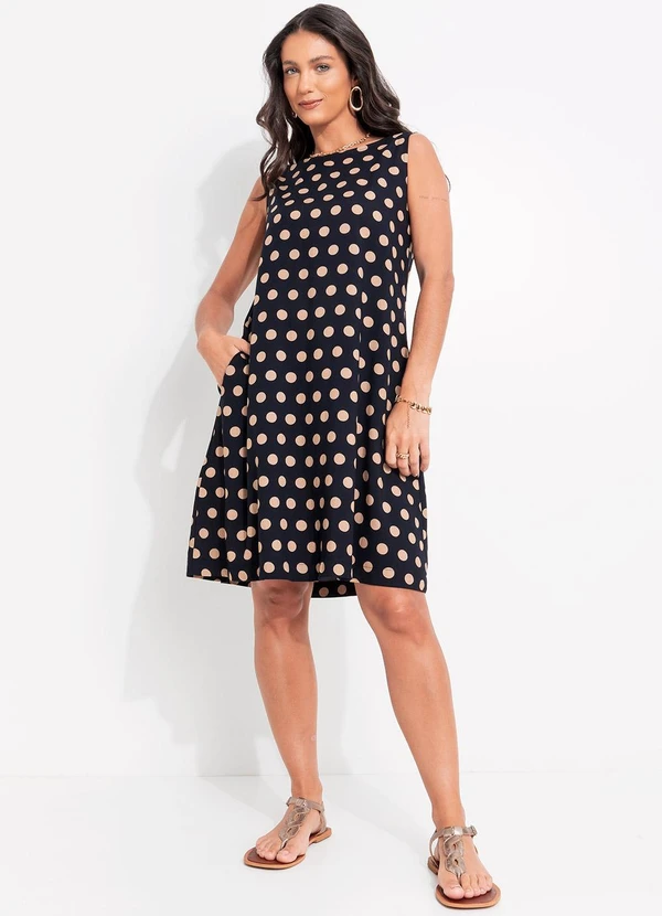 Quintess - Vestido Poá Marinho em Viscose Plana 3