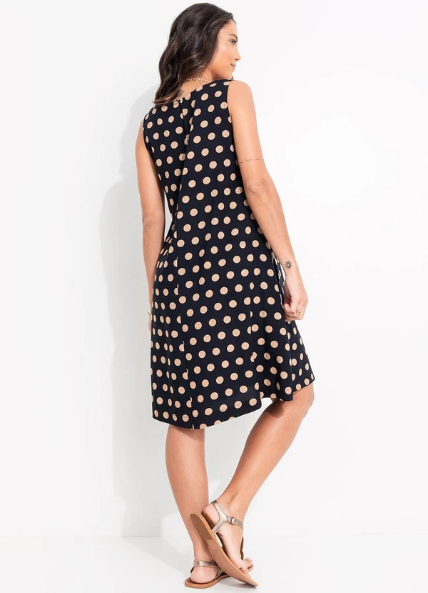 Quintess - Vestido Poá Marinho em Viscose Plana 4