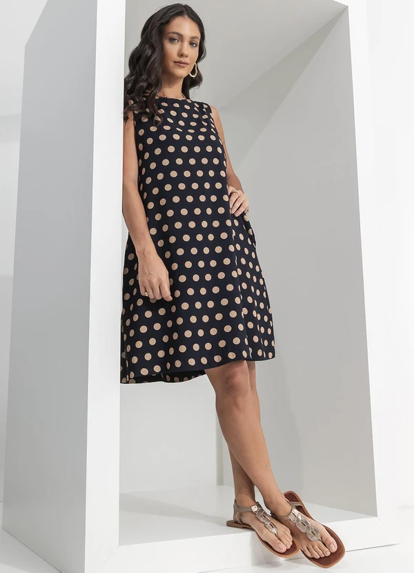 Quintess - Vestido Poá Marinho em Viscose Plana 5