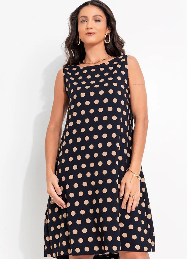 Quintess - Vestido Poá Marinho em Viscose Plana 6