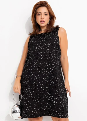 Quintess - Vestido Poá Preto em Viscose Plana - QUINTESS