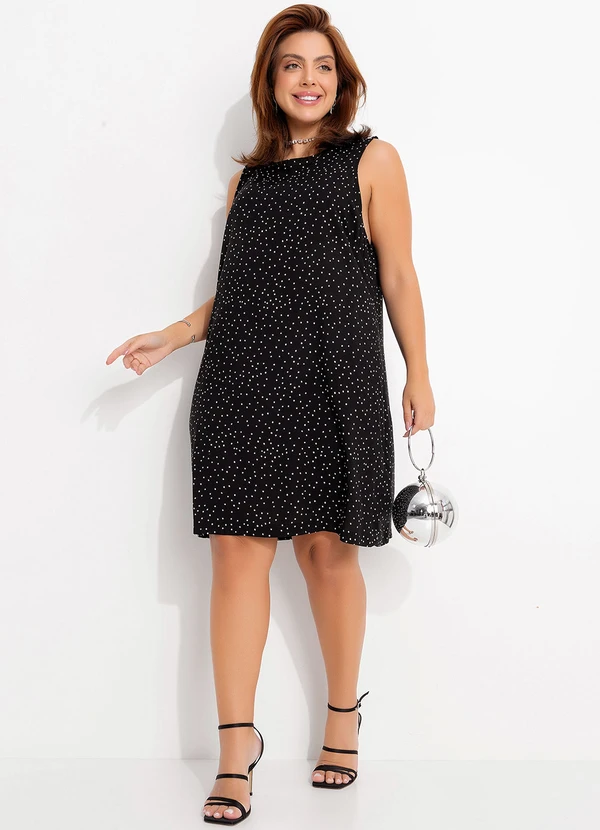 Quintess - Vestido Poá Preto em Viscose Plana 4