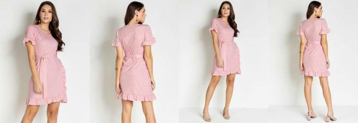Vestido Po Ros com Babado e Faixa