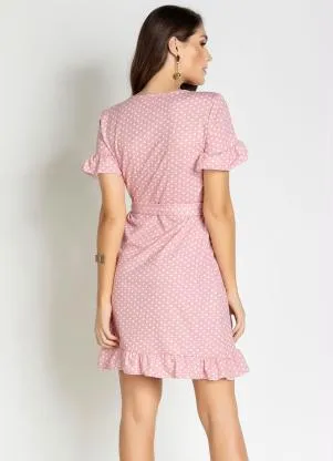 Moda Pop - Vestido Poá Rosê com Babado e Faixa - MODA POP