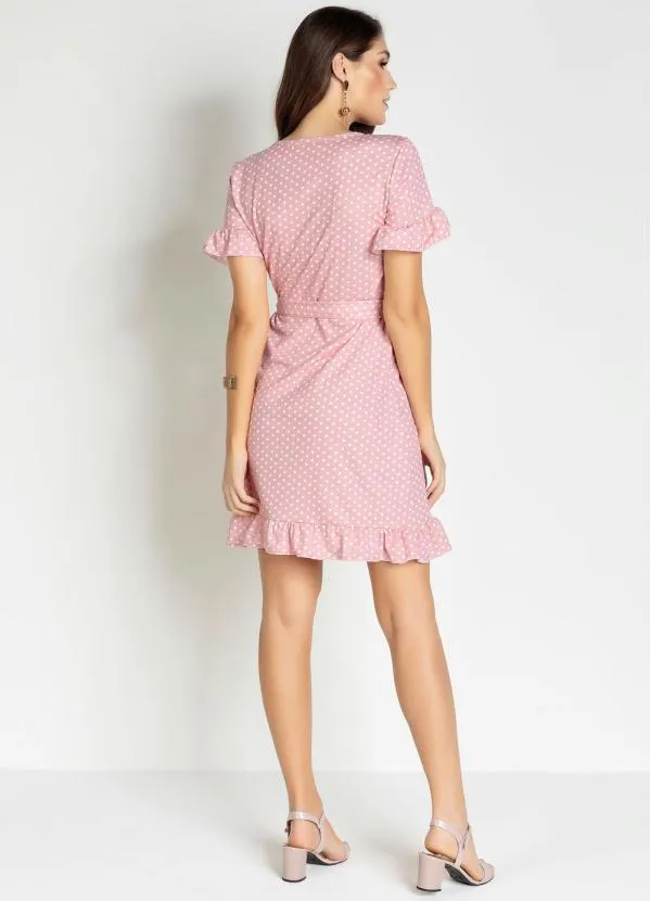 Moda Pop - Vestido Poá Rosê com Babado e Faixa 4