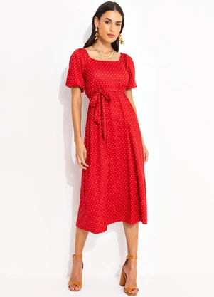 Quintess - Vestido Poá Vermelho em Malha Fria - QUINTESS