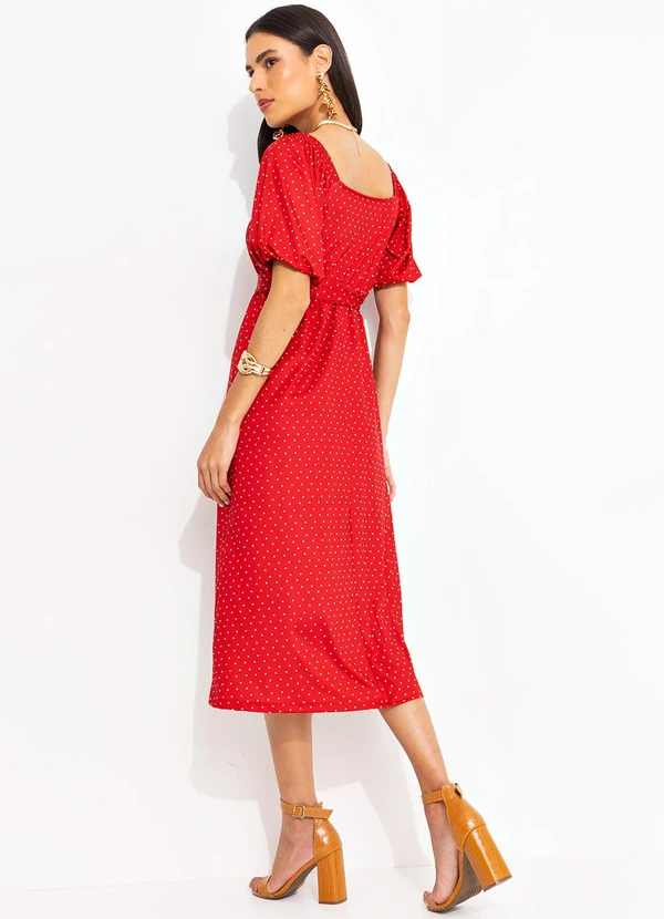 Quintess - Vestido Poá Vermelho em Malha Fria 5