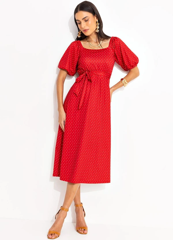 Quintess - Vestido Poá Vermelho em Malha Fria 4