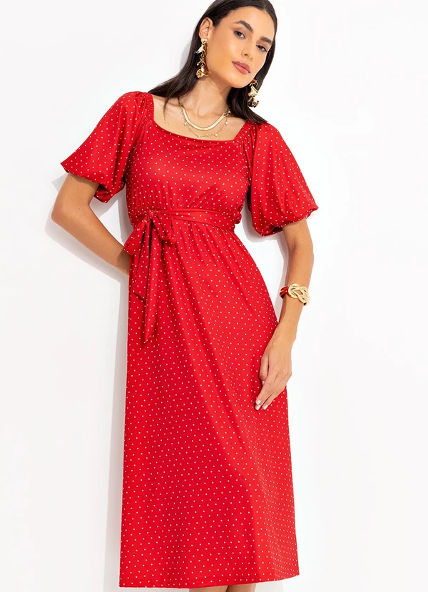 Quintess - Vestido Poá Vermelho em Malha Fria 3