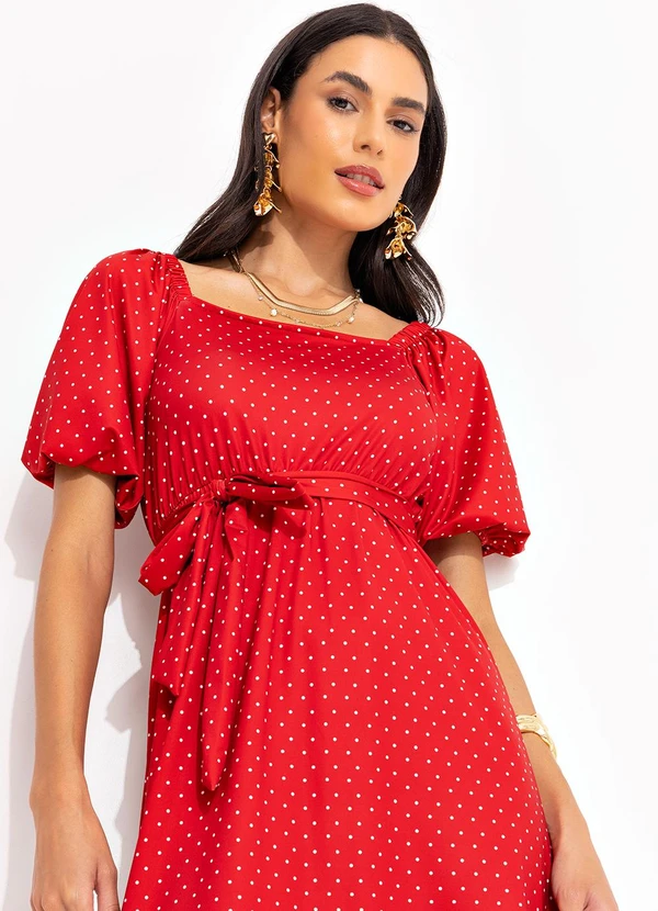 Quintess - Vestido Poá Vermelho em Malha Fria 2