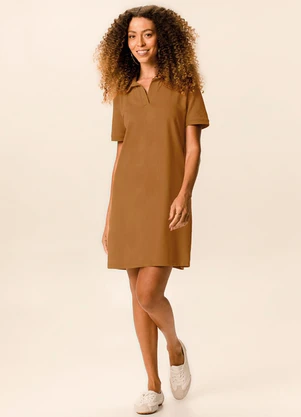 Malwee - Vestido Polo em Piquet Caramelo - MALWEE