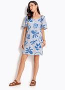 Vestido Pontilhado Azul em Malha Texturizada