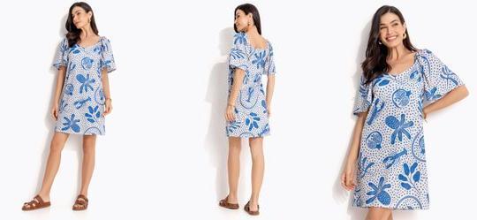 Vestido Pontilhado Azul em Malha Texturizada