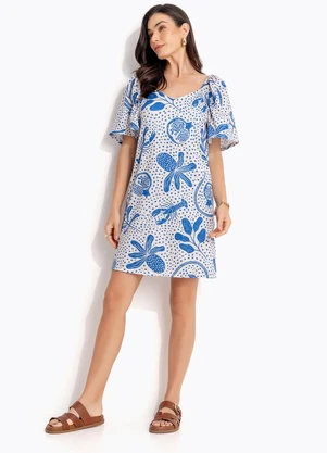 Quintess - Vestido Pontilhado Azul em Malha Texturizada - QUINTESS