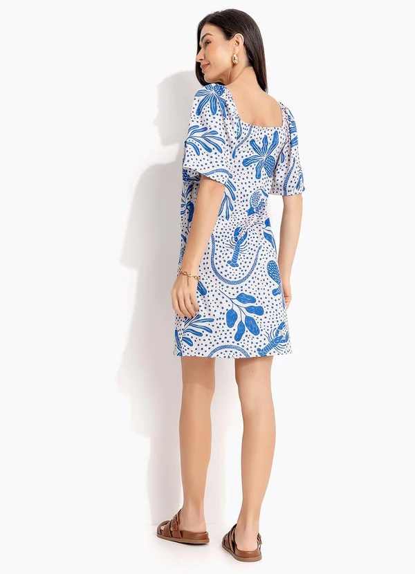 Quintess - Vestido Pontilhado Azul em Malha Texturizada