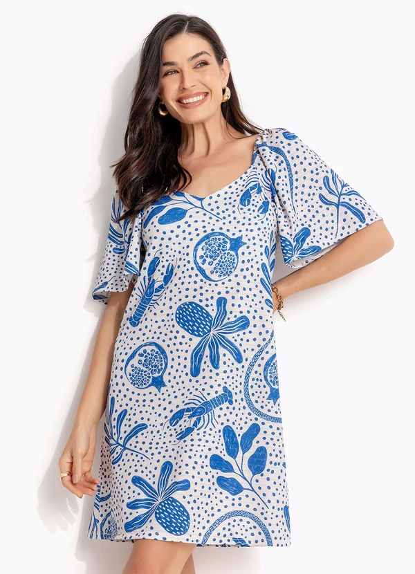 Quintess - Vestido Pontilhado Azul em Malha Texturizada 3