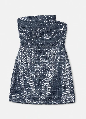 Authoria - Vestido Prata Xadrez de Paetê Prata - AUTHORIA