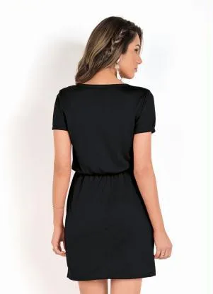 Moda Pop - Vestido Preta com Amarração e Bolsos - MODA POP