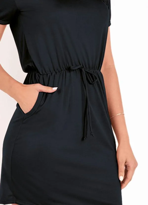Moda Pop - Vestido Preta com Amarração e Bolsos 3