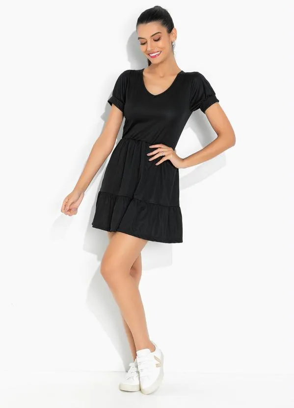 Moda Pop - Vestido Preta com Babados e Mangas Bufantes 4