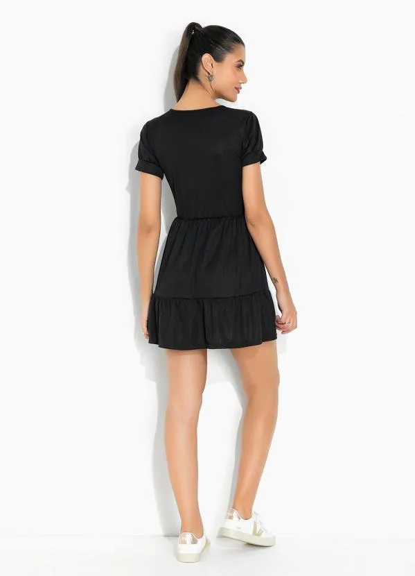 Moda Pop - Vestido Preta com Babados e Mangas Bufantes 5