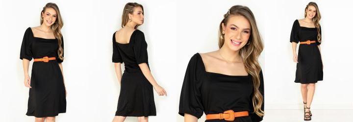Vestido Preta com Manga Bufante