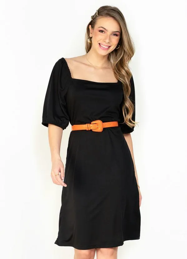 Moda Pop - Vestido Preta com Manga Bufante